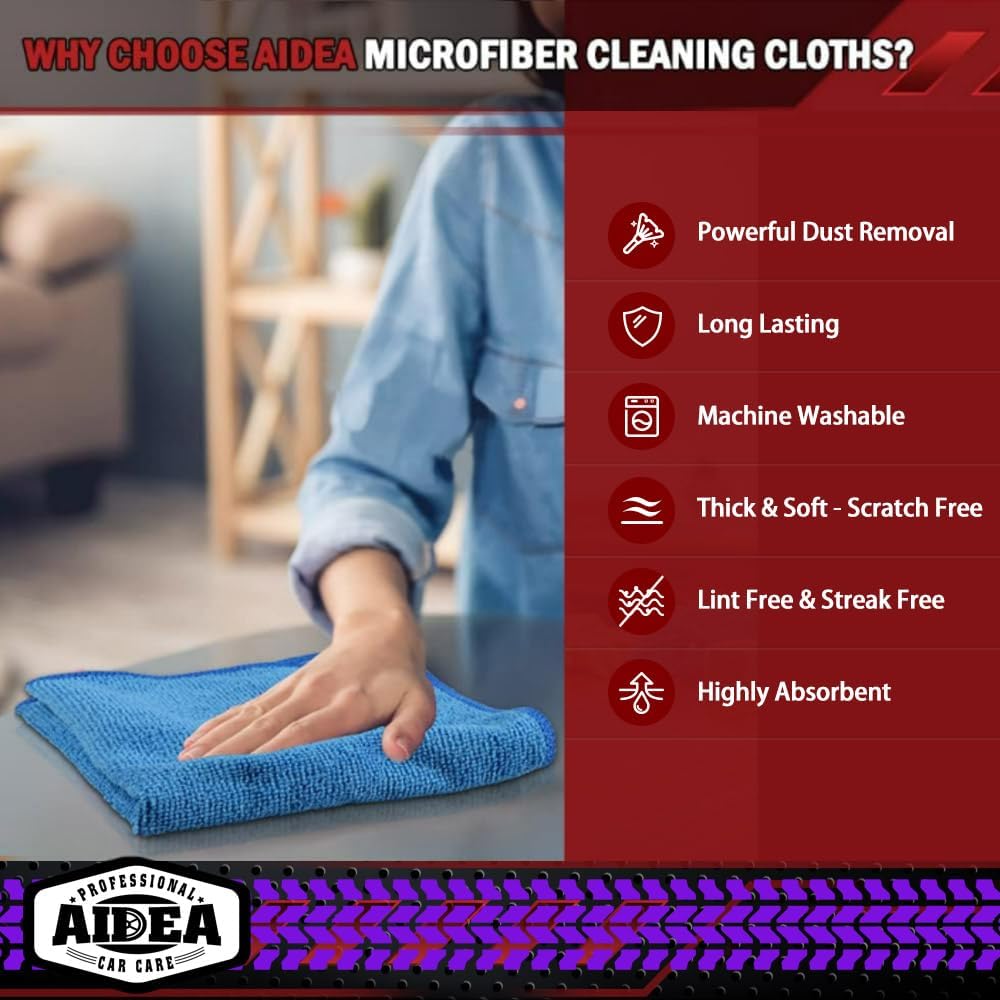 AIDEA Microfiber Cleaning Cloth 20PK, Microfiber Towels for Cars, Dusting Cloth Cleaning Rags for SUVs, House, Kitchen, Window, Workshops, Cleaning Supplies 12"×12"