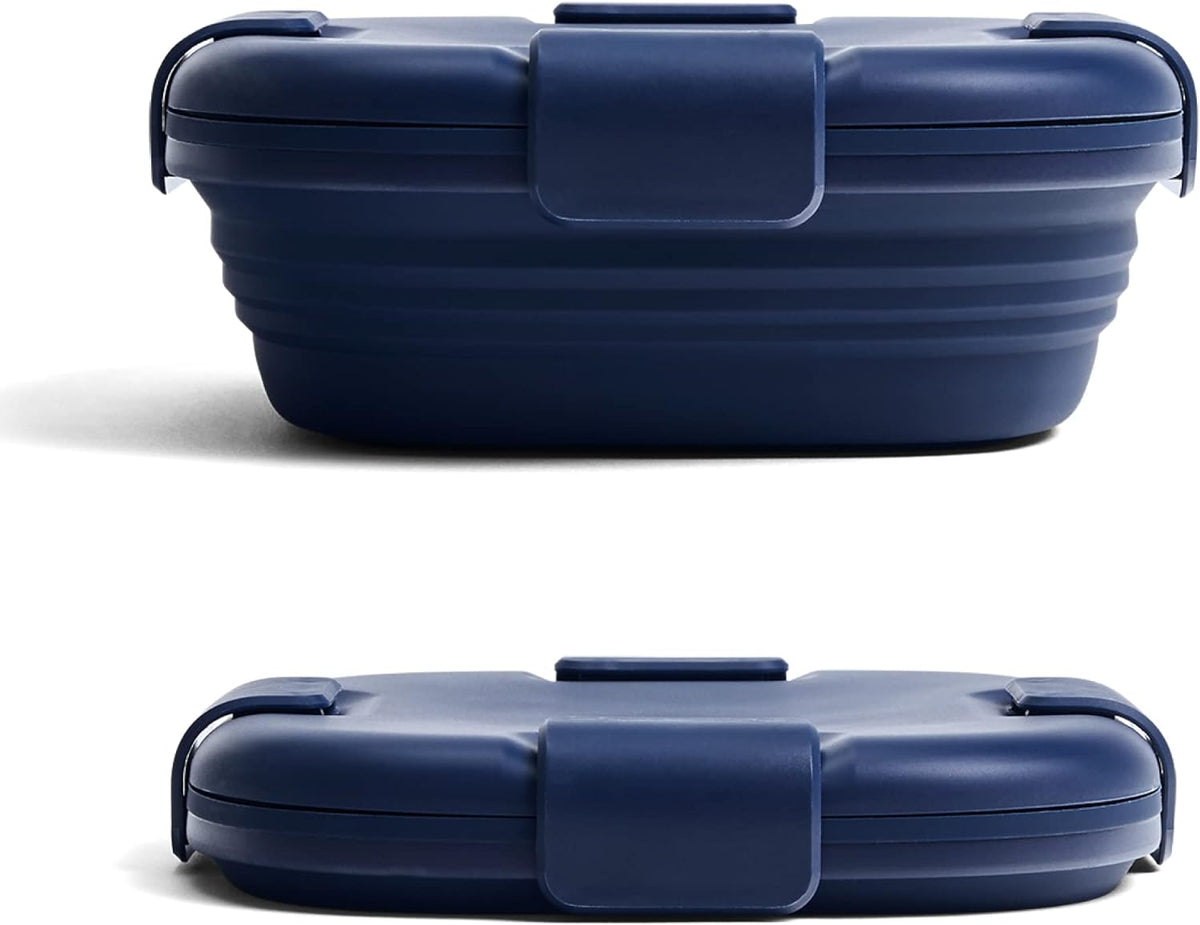 STOJO Collapsible Sandwich Box – 24oz, Reusable Food Storage Container, Silicone Bowl for Hot/Cold Food – Meal Prep, Lunch, Camping, Hiking – Dishwasher Safe (Set of 1, Denim)