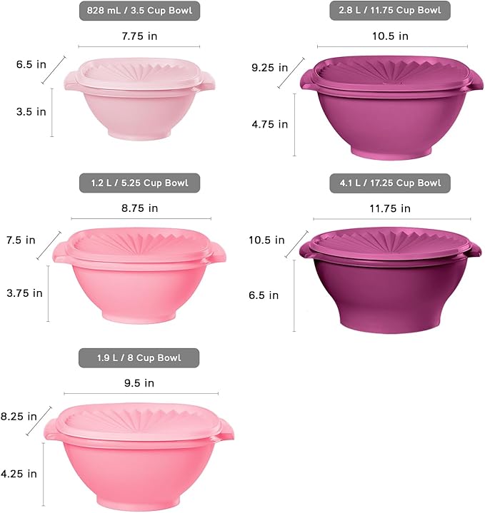 Tupperware Heritage Collection, New 10 Piece Food Storage Container Set in Vintage Pink, Dishwasher Safe and BPA Free (5 Bowls, 5 Lids)