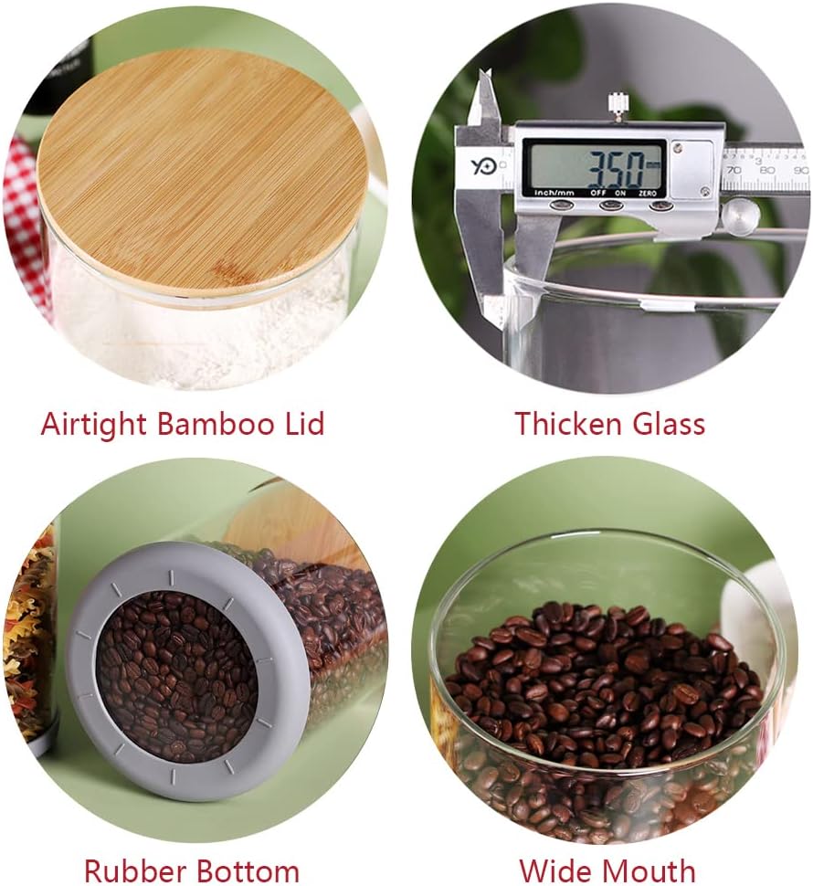 Set of 2 Glass Flour Container with Airtight Bamboo Lid, Large Food Jar with Wooden Lid for Storage Flour, Sugar, Cookies, Rice, Coffee Beans(3L)
