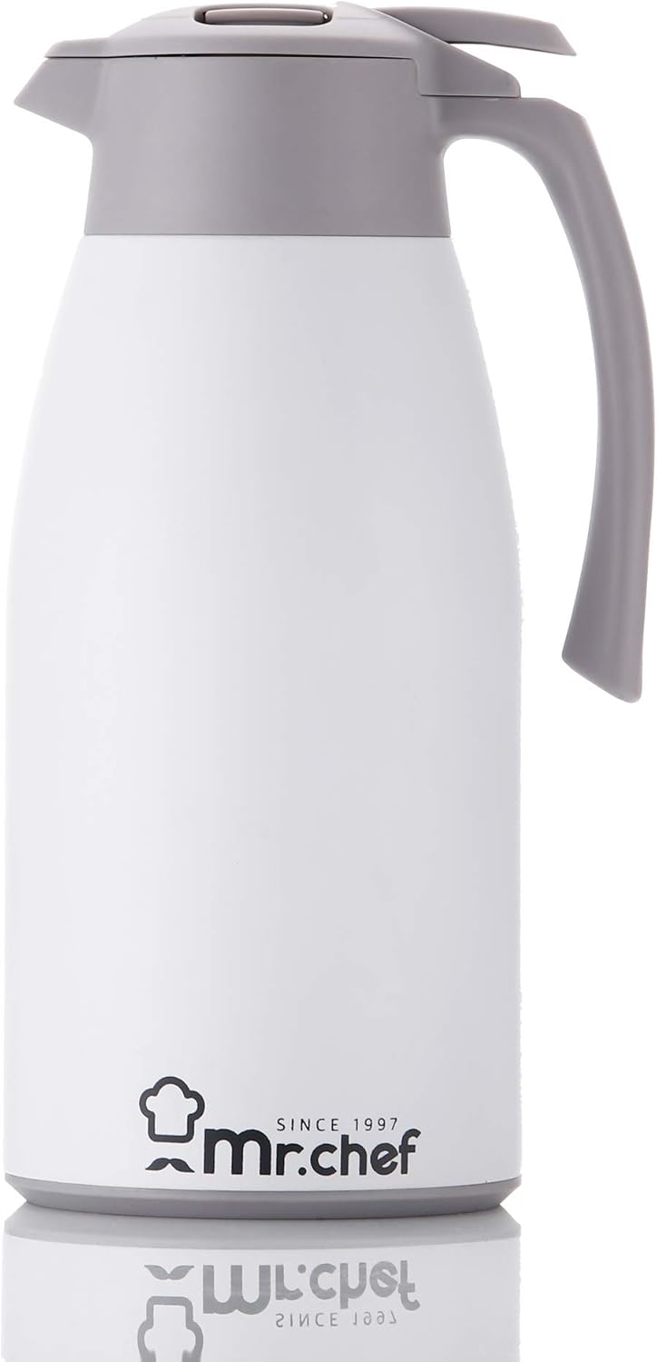 SINCE 1997 MR.CHEF 68Oz Thermal Coffee Carafe, Insulated Stainless Steel Coffee Carafes for Keeping Hot/Double Walled Vacuum Coffee Carafe (White, 2L)