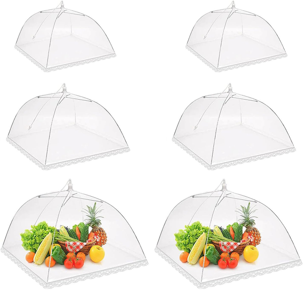 6 Pack Food Covers, Pop-Up Mesh Food Covers, Large and Tall Food Covers, Food Covers for Outside, Dish Covers for Outdoor Picnic Party BBQ (12" 14" 17")