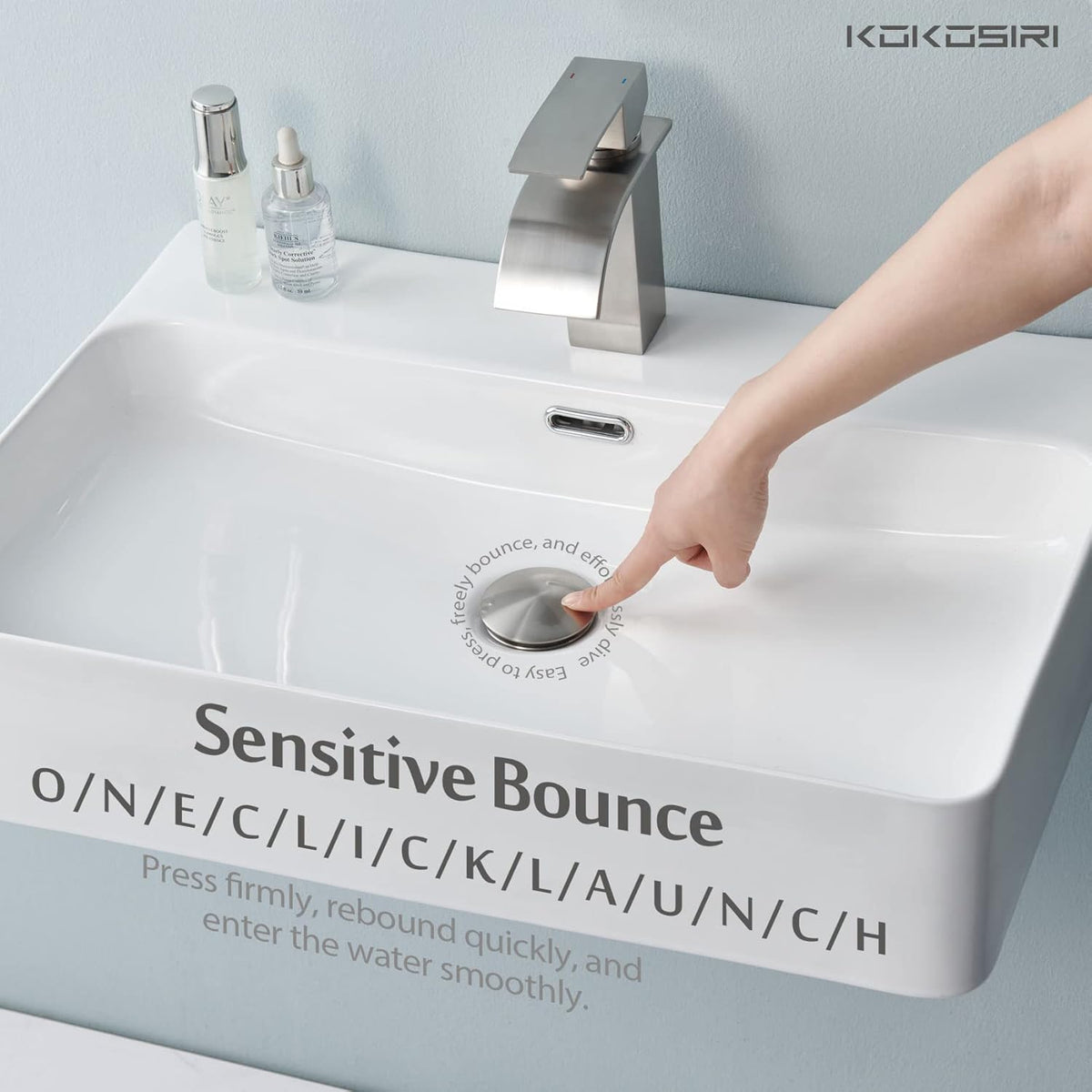 KOKOSIRI Pop Up Sink Drain with Strainer Basket, Brushed Nickel Bathroom Sink Drain with Detachable Hair Catcher Anti Clogging for Vanity Vessel Sink Without Overflow, C1002BR