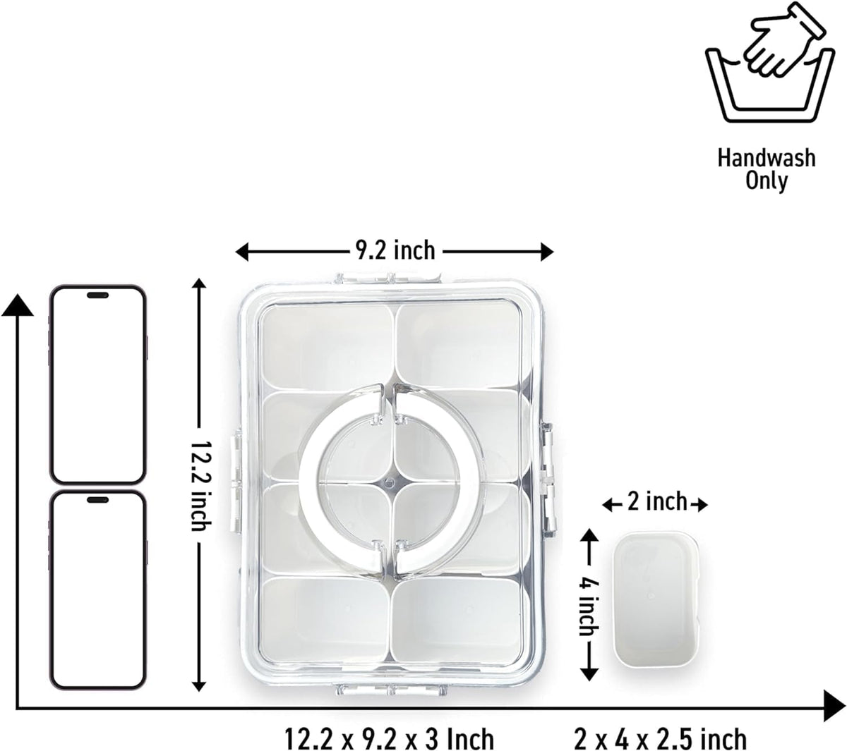 Divided Serving Tray with Lid and Handle,8 Compartments Snacks Box,Snack Fruit and Veggie Tray,Portable Platter for Candy Fruits Nuts Snack Party Entertaining Picnic (1 PCS)
