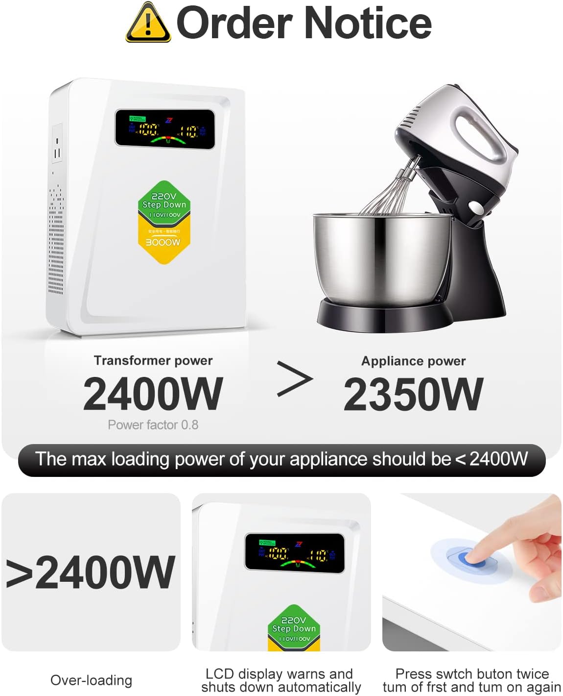 Power Converters 220v to 110v Step Down Transformer Voltage 3000w, No Noise, Ten Protection Functions, Suit for Air Fryer, Coffee Maker,for US Appliance Used in Europe