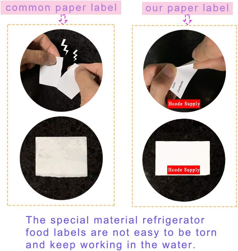 Hcode 2 x 3'' Self-Adhesive Removable Freezer Food Labels- Easy Clean Leaves No Residue- Cooler Food Storage Freezer Stickers Plastic Paper Perfect for Reusable Containers 2 Roll