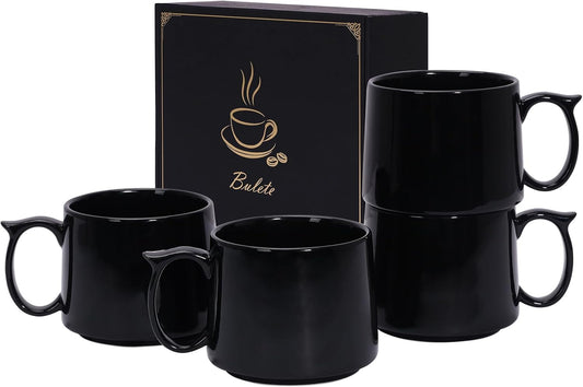 19 oz Large Coffee Mugs Set of 4, Stackable Ceramic Coffee Mugs with Large Handles for Coffee, Latte, Cappuccino, Milk, Dishwasher & Microwave Safe, Ideal for Men, Women, Dads and Moms (Black)