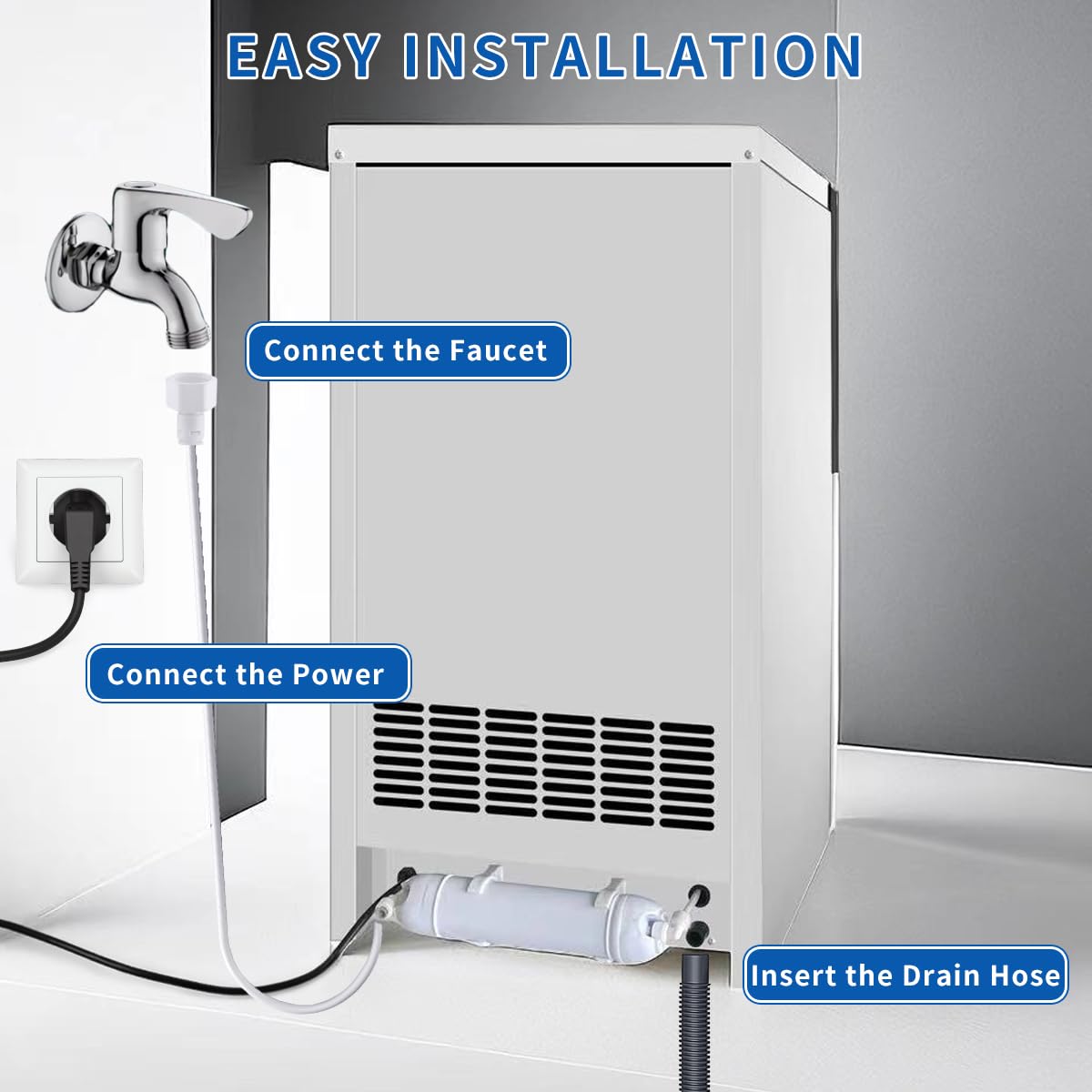 Commercial Ice Maker Machine, 100lbs/24H Stainless Steel Under Counter ice Machine with 22lbs Ice Storage Capacity, 6 Levels of Ice Thickness Adjustment, Ice Ready in 5-15 min