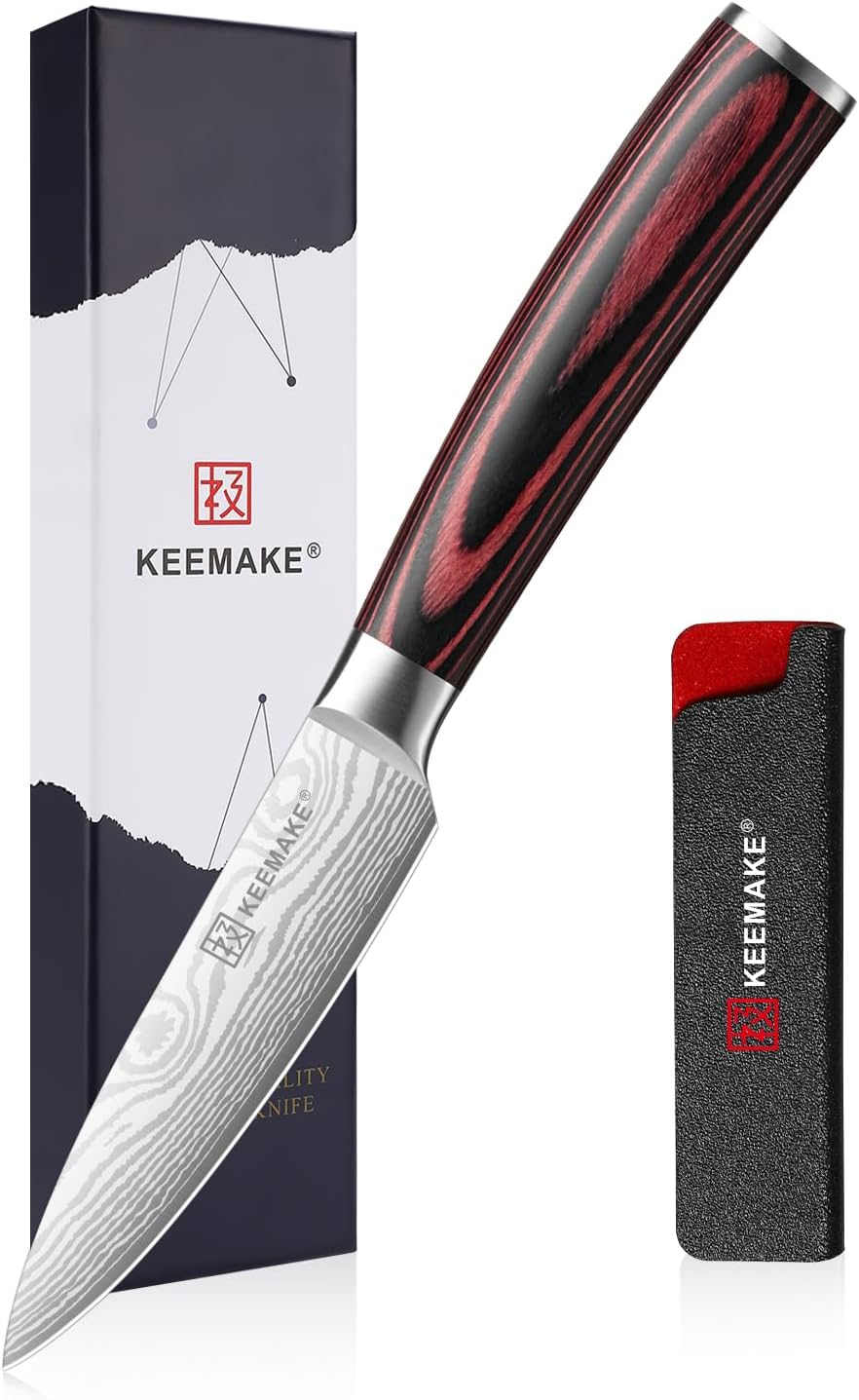 KEEMAKE 3.5 Inch Paring Knife - Ultra Sharp Fruit Knife High Carbon Stainless Steel Small Kitchen Knives for Peeling Slicing with Ergonomic Handle with Elegant Gift Box