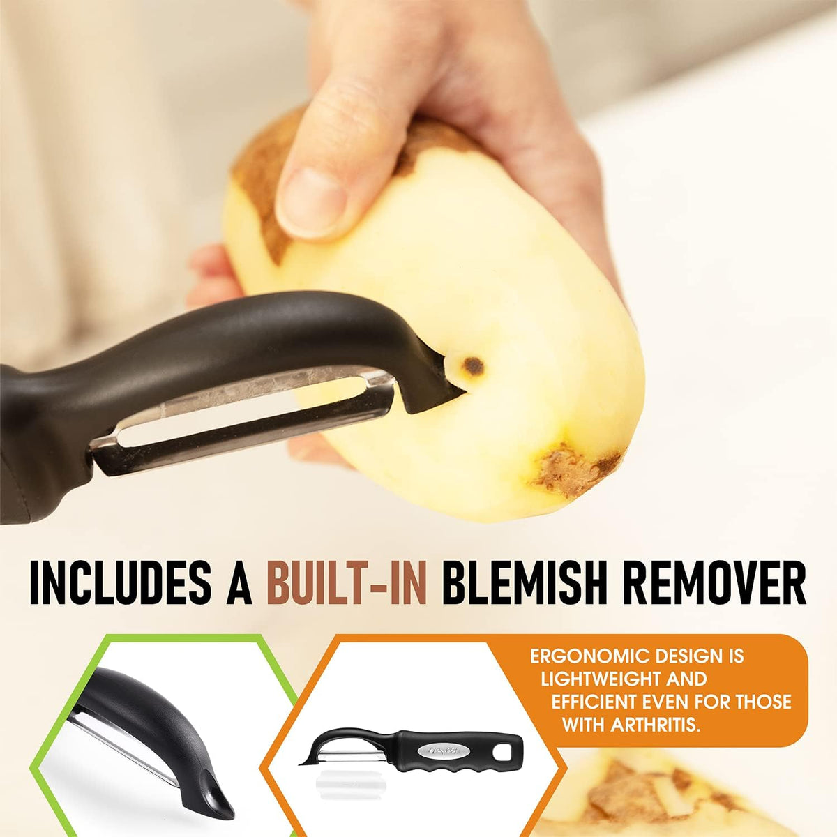 Spring Chef Premium Swivel Vegetable Peeler, Soft Grip Handle and Ultra Sharp Stainless Steel Blades - Perfect Kitchen Peeler For Veggie, Fruit, Potato, Carrot, Apple - Black - Set of 2