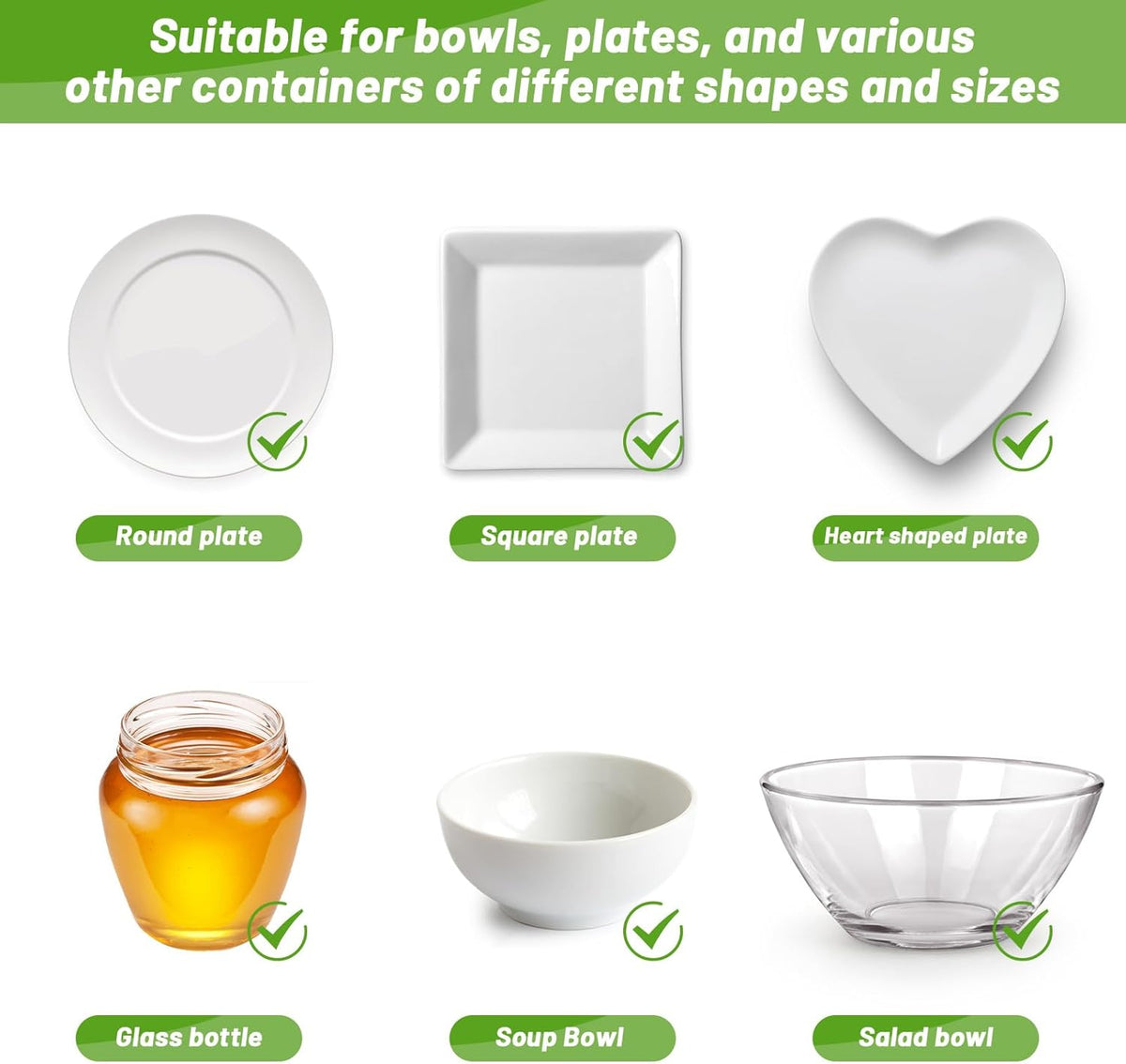 200Pcs Reusable Plastic Bowl Covers - 5 Sizes With Elastic, Food Grade Safe Material