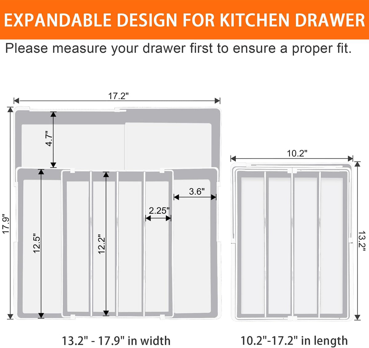 Silverware Organizer - Expandable Silverware Tray for Drawer, Adjustable Utensil Drawer Organizer for Forks, Knives, Kitchen Organizers and Storage, White