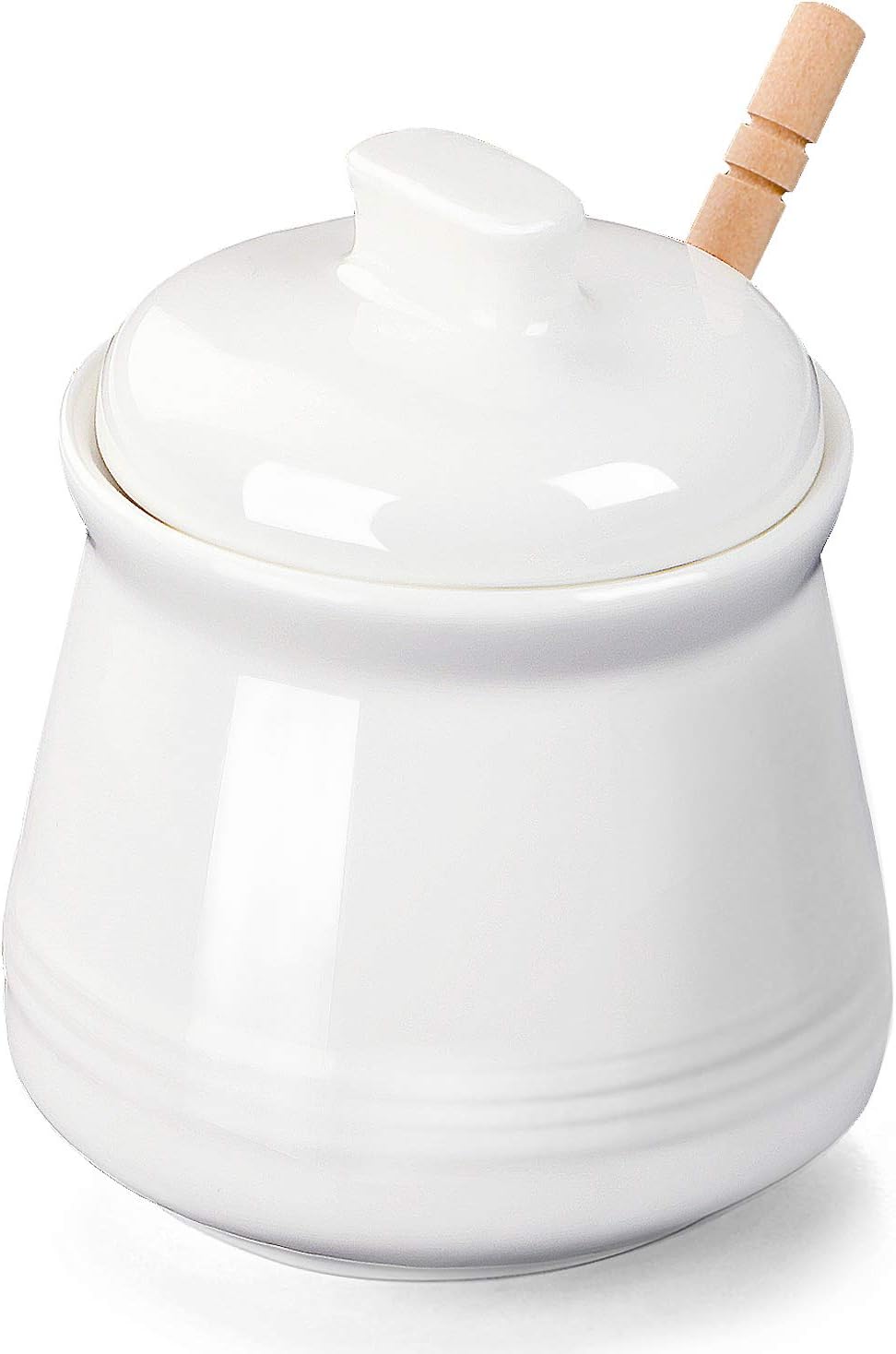 LEETOYI Honey Jar with Lid and Honey Dipper,Ceramic Honey pot,12oz (White)