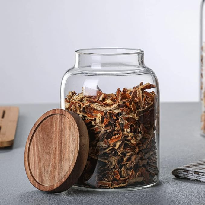 Large Glass Jars with Airtight Wooden Lid, Food Storage Glass Canister, Clear Cereal Storage Container for Flour, Sugar, Coffee Beans, Snack (1 Gallon (4000ml))