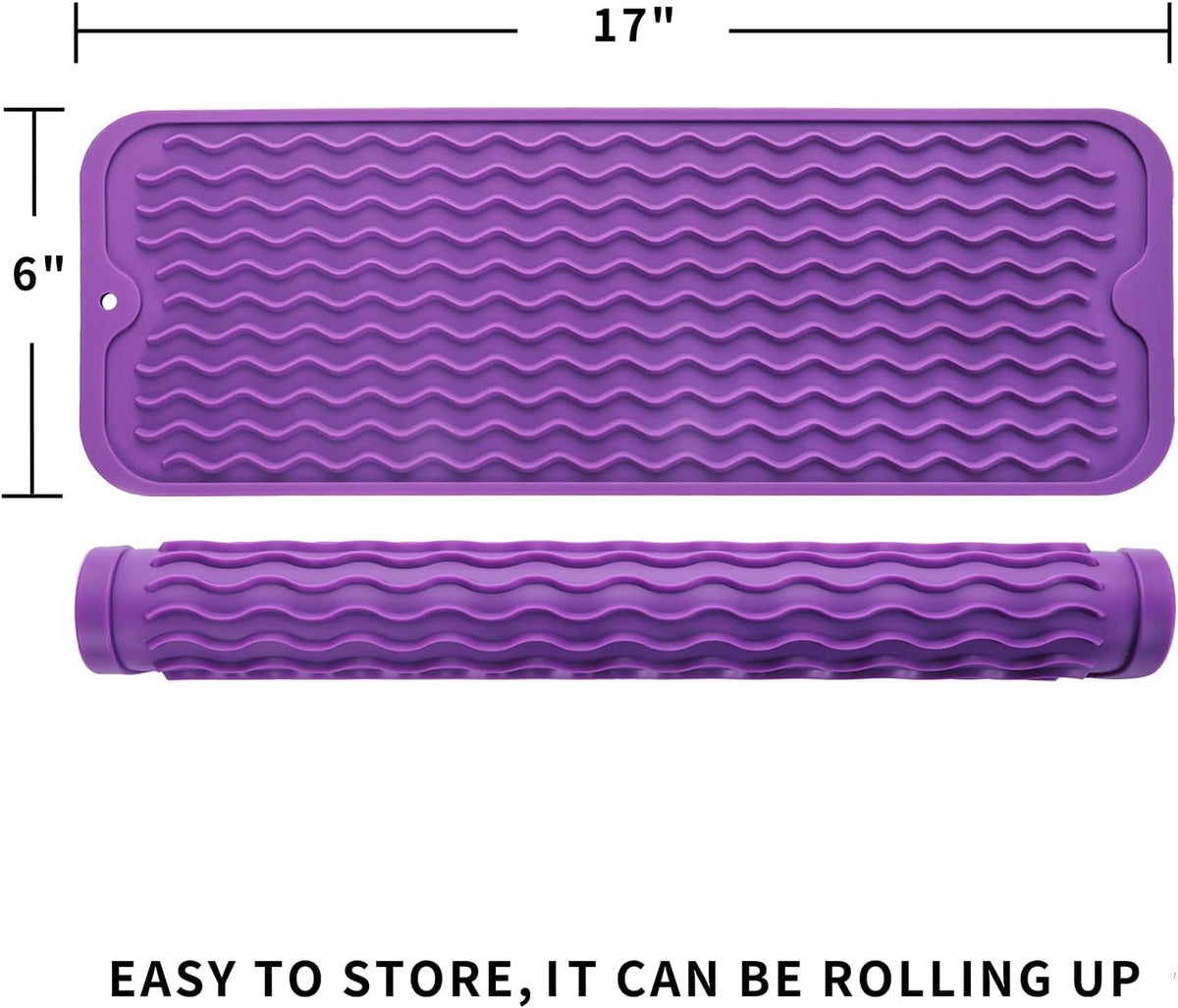 Silicone Dish Drying Mat for Multiple Usage,Easy clean,Eco-friendly,Heat-resistant Silicone Mat for Kitchen Counter,Sink,Bar,Bottle,or Cup Purple M 17 inches x 6 inches