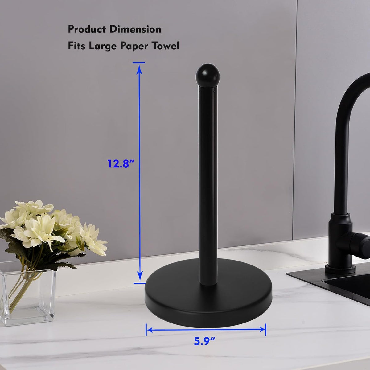 Noonext Paper Towel Holder Stand with Sturdy Base, Black Matte Paper Towel Holder Countertop (Black)