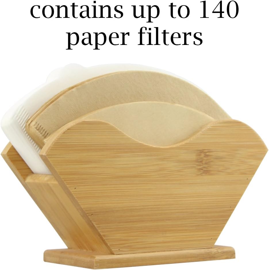 Unibene Bamboo Coffee Filter Holder, Renewable Stand Container Dispenser Rack Shelf for Square Cone-shaped and Flat-bottomed Pour Over Paper Filters