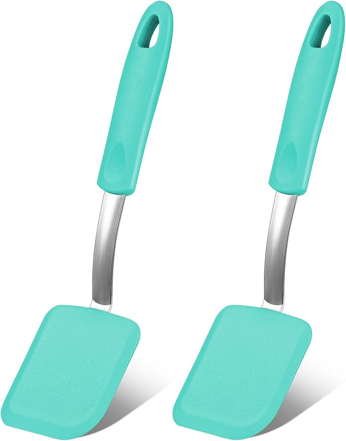 Silicone Cookie Spatula Turner 2 Pack Mini Brownie Spatula Flexible Kitchen Small Silicone Turner for Nonstick Cookware Heat Resistant No Scratch Flipper for Egg Pancake(Green)