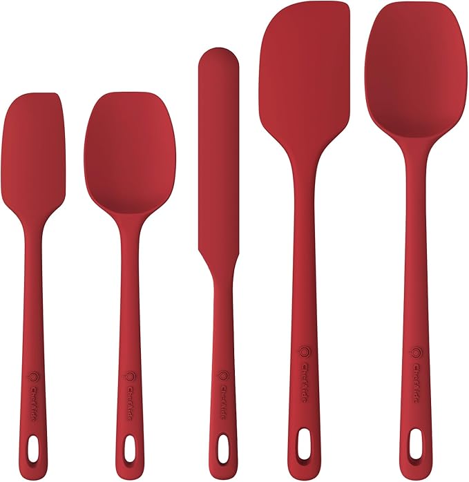 5 Pieces Silicone Spatula Set, Food Grade Rubber Spatula, Upgrade Strong Handle with Ergonomic Grip, Heat Resistant Up to 600°F for Nonstick Cookware, Cooking Red