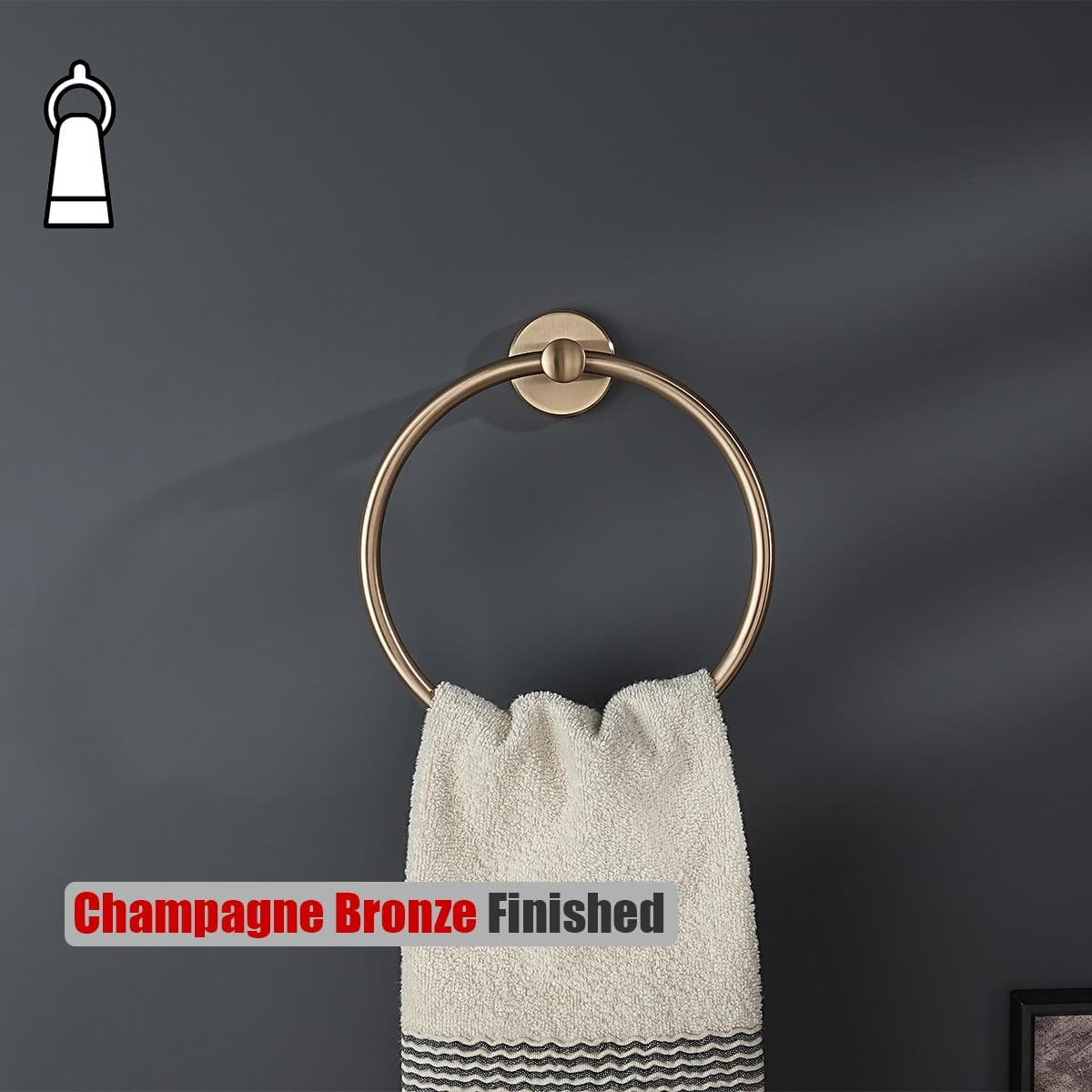 JQK Towel Ring Champagne Bronze, 304 Stainless Steel Hand Towel Holder for Bathroom Wall Mount, TR130-CB