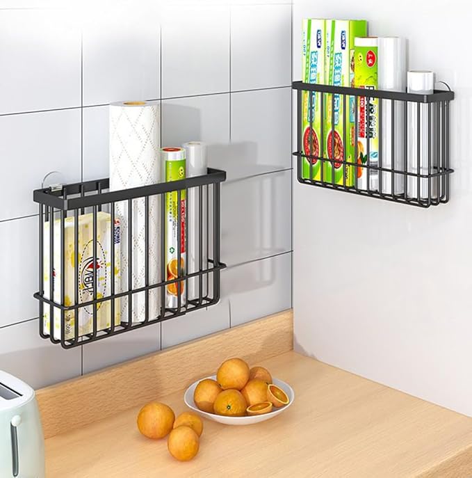 2 Piece Kitchen Cabinet Door Storage Box,Self Adhesive Wall Mounted Storage Boxes,Wardrobe/Bathroom/Refrigerator Small Items Organizer Storage Box (Black)