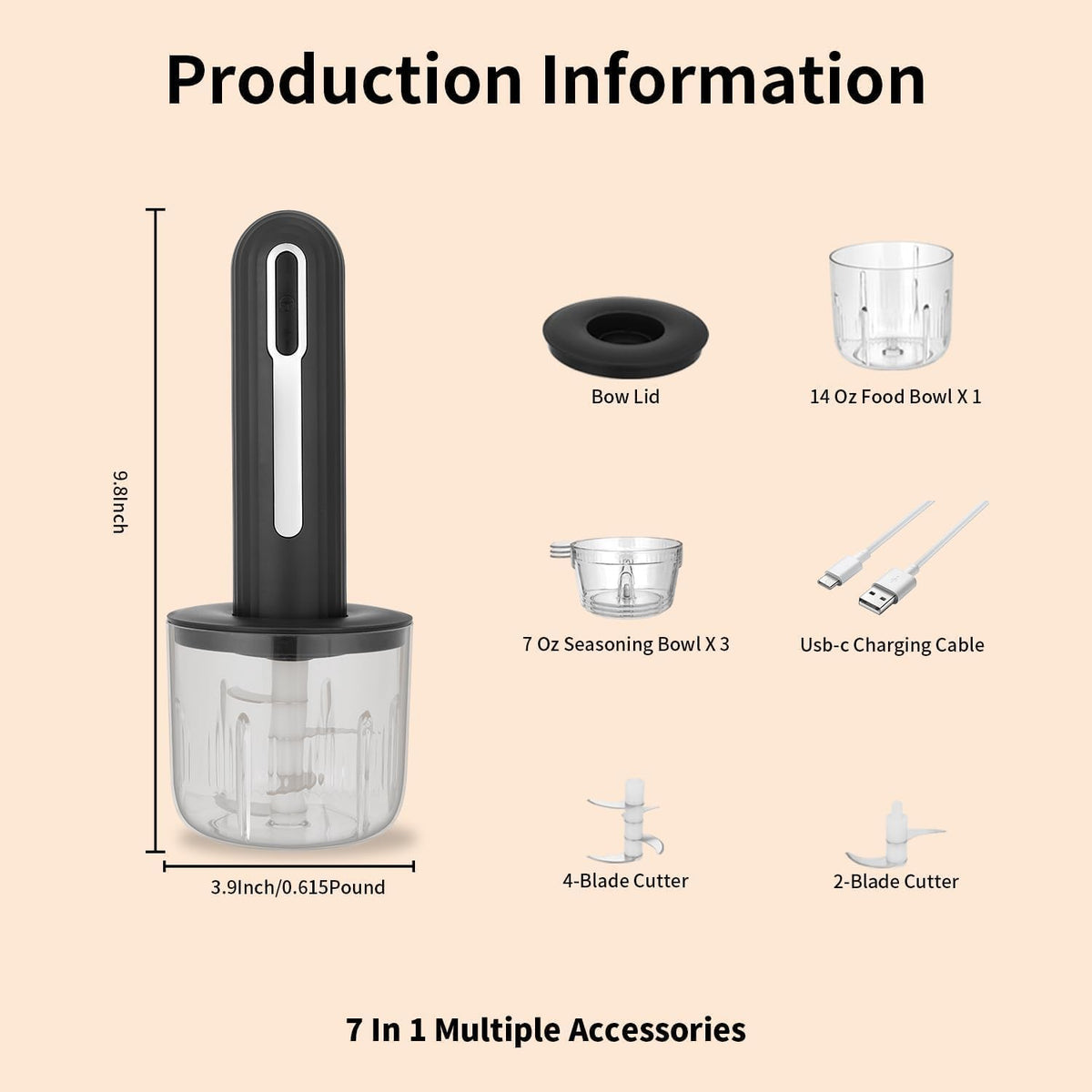 Wireless Electric Food Processor，4-Cup Electric Food Chopper For Meat,Onions,vegetables,Garlic,Complementary Food, Meat Chopper Blender