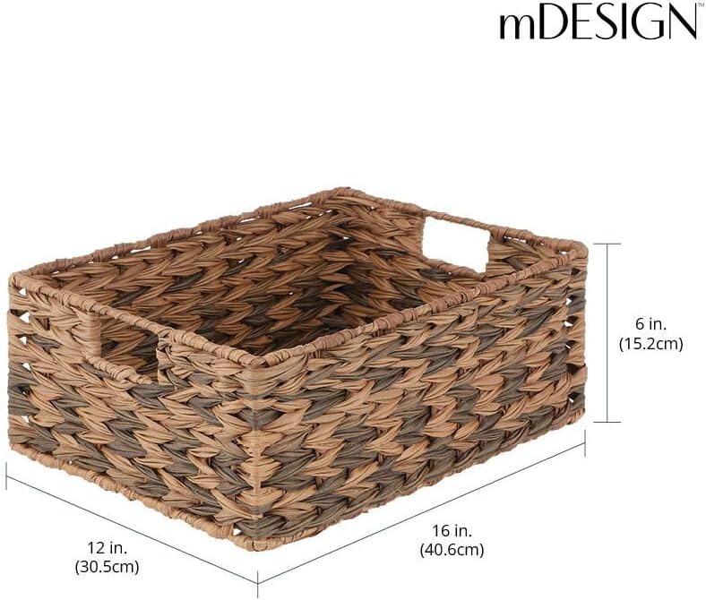mDesign Woven Farmhouse Kitchen Pantry Food Storage Organizer Basket Bin Box - Container Organization for Cabinets, Cupboards, Shelves, Countertops - Store Potatoes, Onions, Fruit, 6 Pack, Brown Ombre