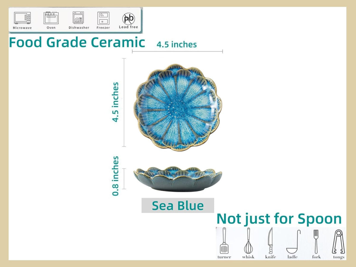 Ceramic Spoon Rest for Stove Top, Flower Cute Spoon Rest for Kitchen Counter, Cooking Spoon Holder for Kitchen Counter, Utensil Rest Spatula Rest Ladle Holder Tong Rest, 1 PC (Retro, Sea Blue)