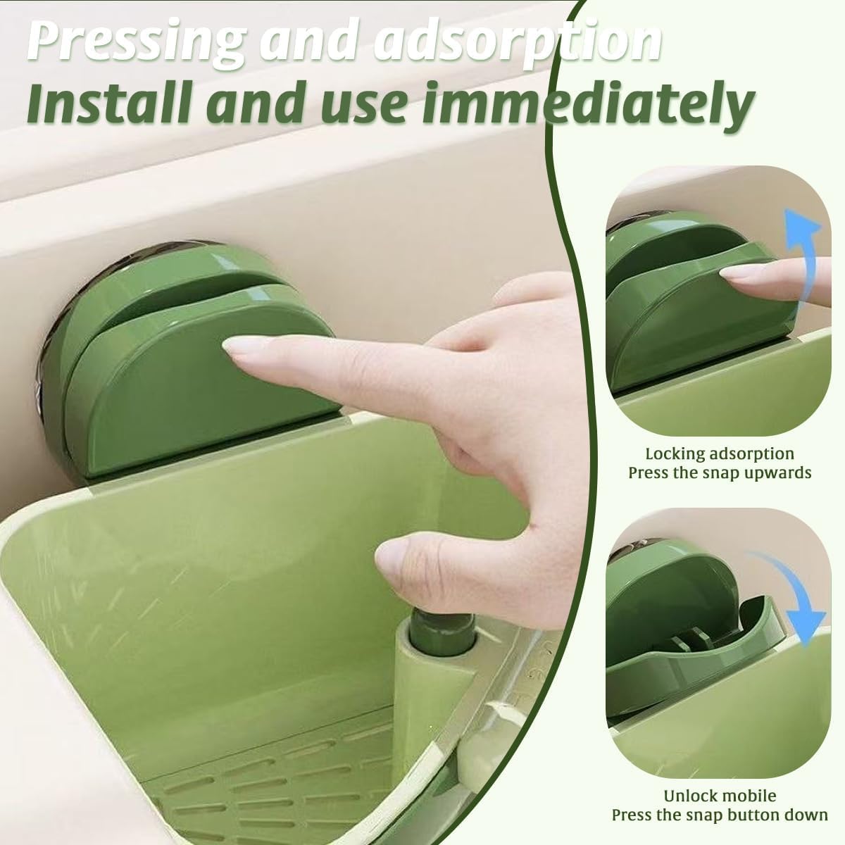 Suction Cup Sink Corner Rack, 2025 Upgraded Self-Cleaning Sink Strainer Basket, Removable Food Waste Catcher with Drain Hole, Say Goodbye to Gross Food Scraps and Smelly Sinks (Green)