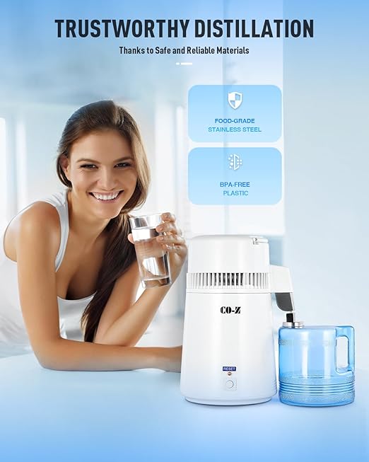 CO-Z 1.1 Gallon Water Distiller, 750W Countertop Home Office Countertop Distiller Water Making Machine, 4L Distilled Clean Water Maker, Distill Distilling Water Purifier Distillers, Pure Water Maker