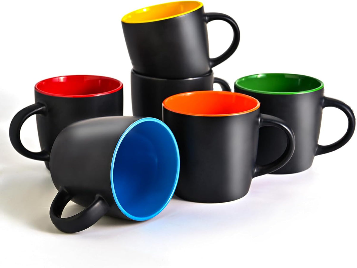 11oz ceramic Coffee Mug Sets Matte Black Porcelain Mug Multiple colors Cups for Coffee, Tea, Juice, Cocoa Set of 6 (11oz)