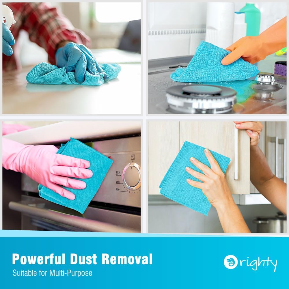 Orighty Microfiber Cleaning Cloth, 12 Pack Highly Absorbent Cleaning Supplies, Lint Free Cloths for Multiple-use, Powerful Dust Removal Clean Rags for House, Kitchen, Car Care(12x12 inch) Blue