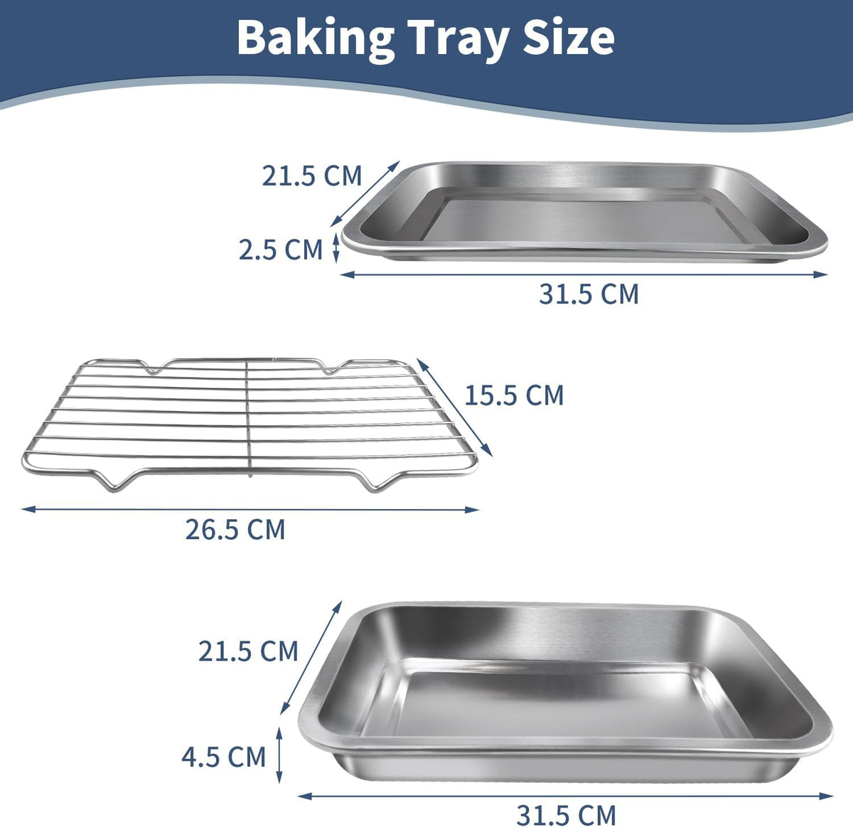 Sheet Pan with Cooling Rack Set [2 Baking Sheets + 1 Baking Rack], Stainless Steel Cookie Sheets for Baking and Wire Rack, Warp Resistant, Heavy Duty, Rust Free, Size 12.4 x 8.46 x 1.77 Inch