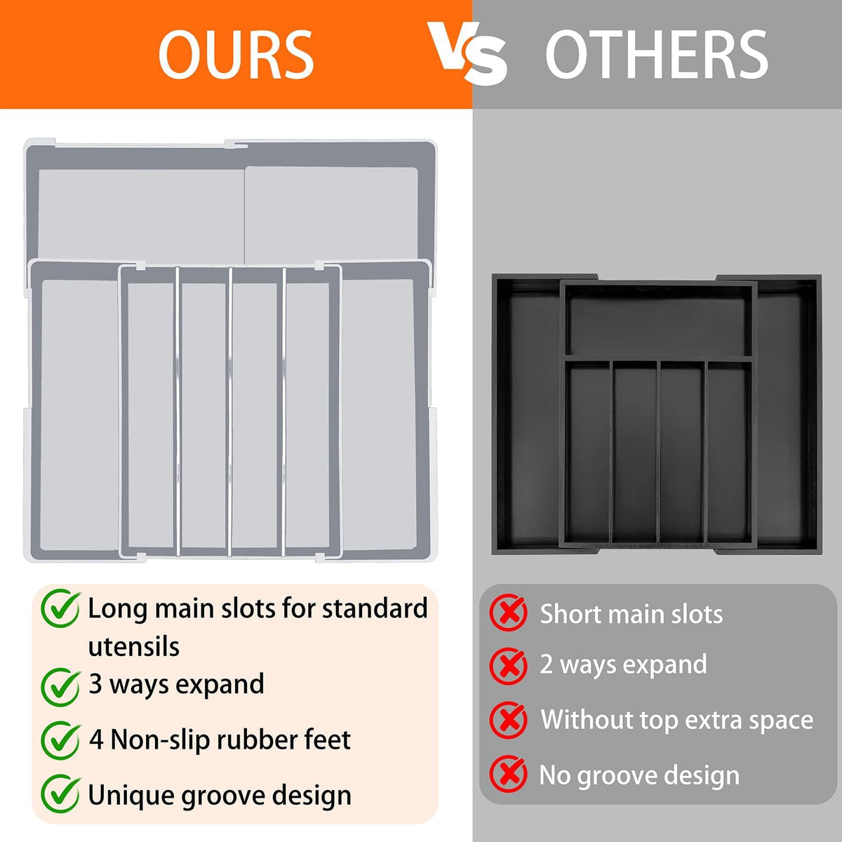 Silverware Organizer for drawer - Adjustable Kitchen Drawer Organizer Utensil Drawer Organizer, Expandable Silverware Tray for Drawer Utensil Organizer for Forks, Knives, Grey