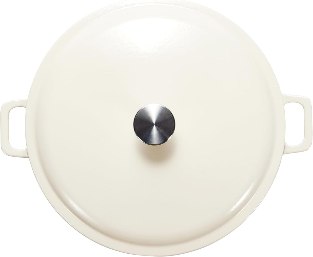 Amazon Basics Enameled Cast Iron Covered Round Casserole Skillet with Lid for Oven, 3.3-Quart, White