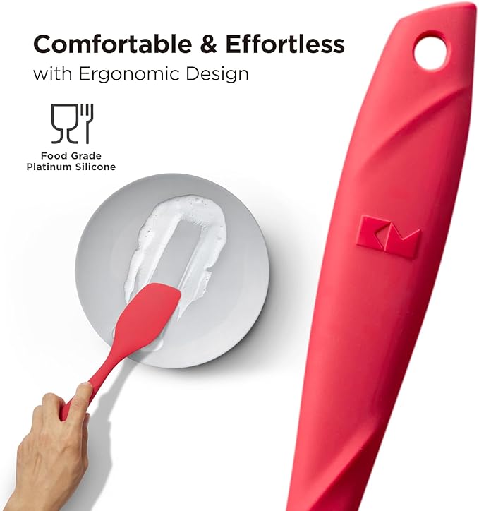 Kitchen Mama WaltzGrip Platinum Silicone Scraping Spatula: Heat Resistant, Seamless, Non Stick for Frying Pan Cookware, Safe, Flexible Bowl Scraper - Ideal for Mixing, Baking, Stirring (Red)