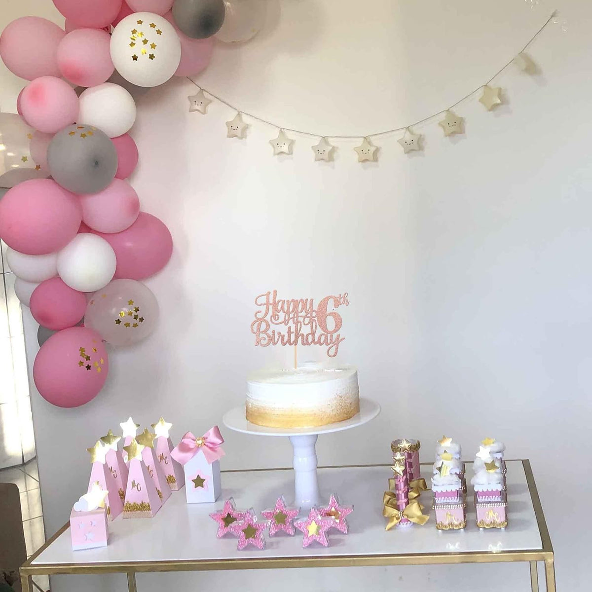 1 PCS Happy 6th Birthday Cake Topper - Glitter Cheers to 6 Years - Fabulous Cake Decoration for 6th Birthday Theme Party - Rose Gold