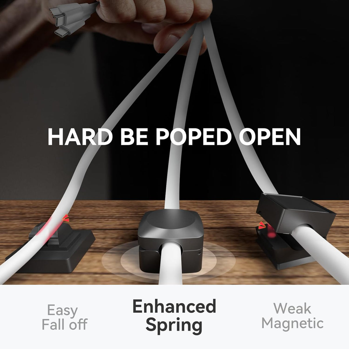Rotatable Cord Organizer, Enhanced Spring Cable Clips, Strong Adhesive Cable Management, Desk Cord Holder for Nightstand, Office Accessories and Car (8*Black)