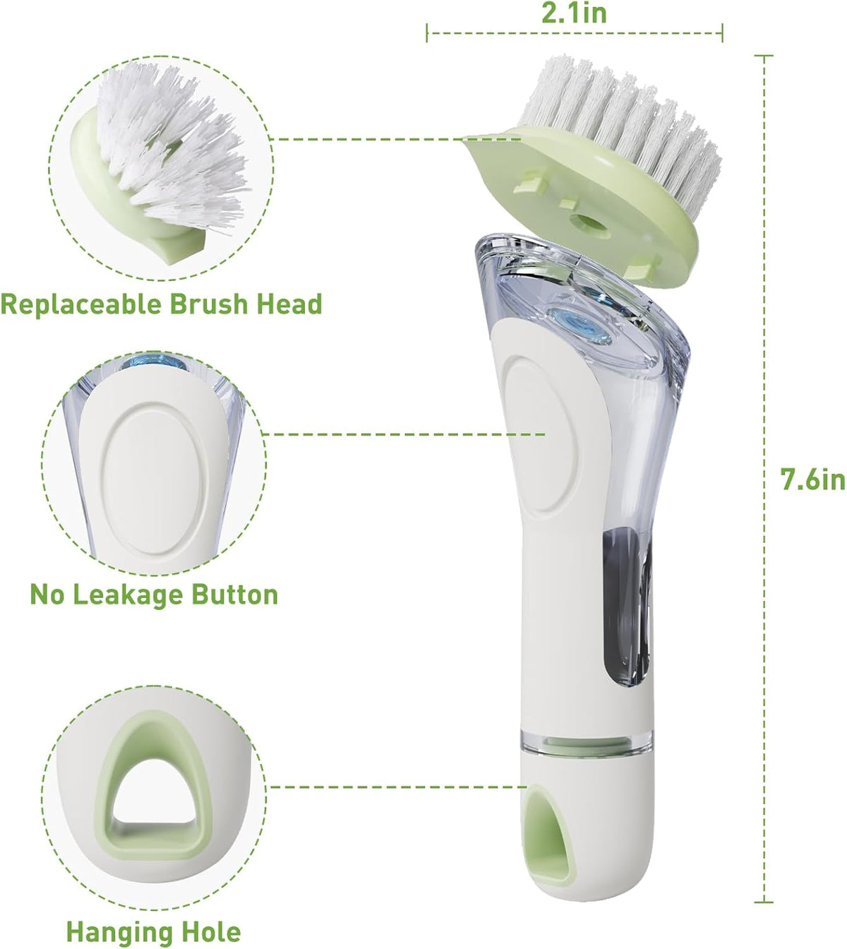 Soap Dispensing Dish Brush with 2 PCS Brush Refills, Dish Scrub Brush with Soap Dispenser, Dish Soap Brush for Dishes, Pans, Sink, Pots