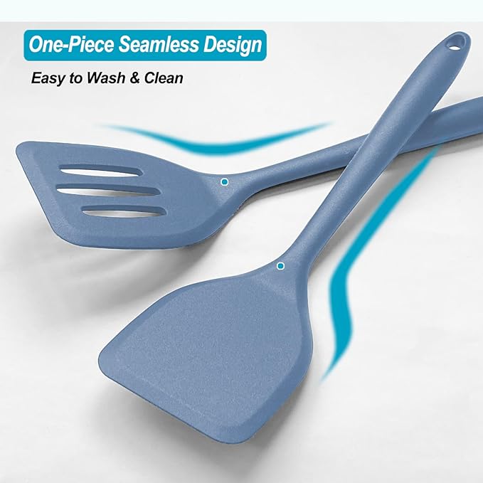Silicone Spatula Turner Set, High Heat Resistant Spatulas with Seamless One Piece Design, Nonstick Rubber Flippers Utensils for Baking & Cooking,BPA-Free, Starry Blue,11IN
