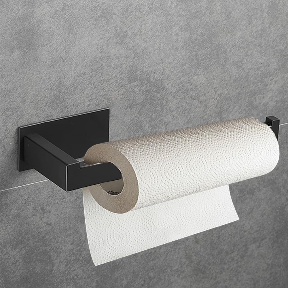 Hand Towel Holder, Strong Self Adhesive Hand Towel Ring, Thicken SUS304 Stainless Steel Hand Towel Bar/Rack, No Drilling Modern Hand Towel Hanger (Matte Black, 2 Pack 9 in)