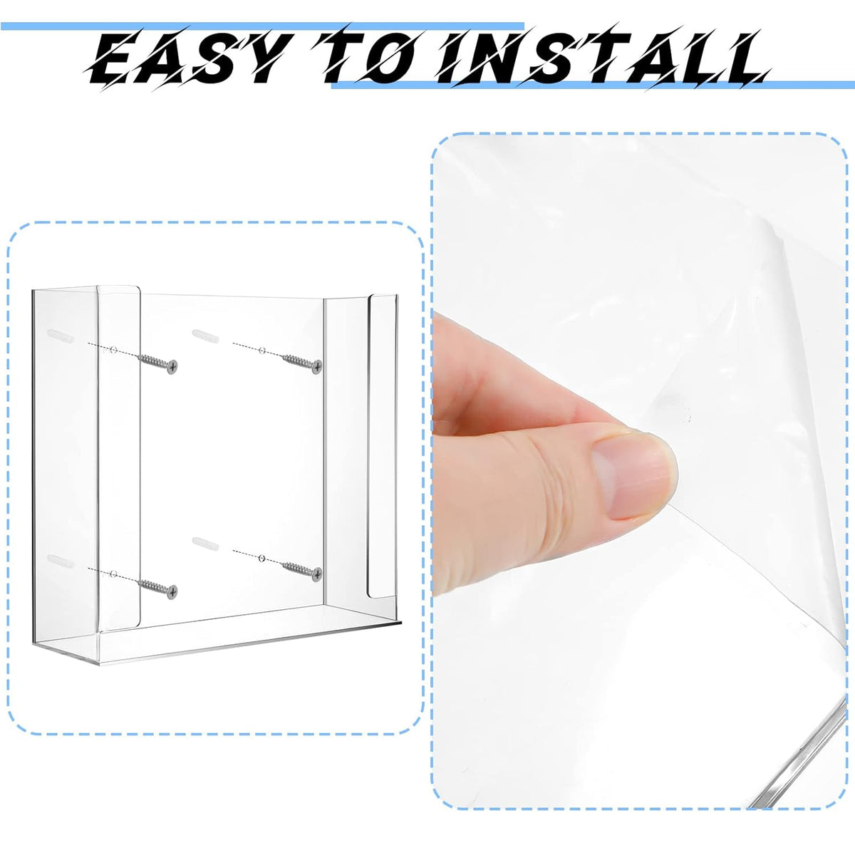 Weysat Wall Mounted Acrylic Glove Box Holder Double Dispenser Floating Glove Box Organizer Storage Rack for 2 Boxes for Kitchen Cleaning Closet Lab Exam Office (10.6 W x 10.0 H x 3.5 D)
