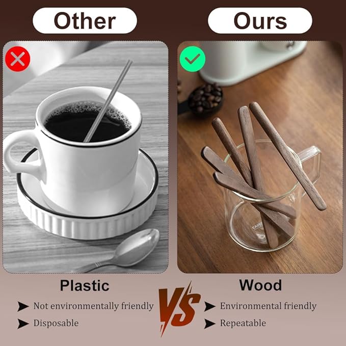 Black Walnut Wood 4Pcs Coffee Stirrers 6″ Reusable & Multifunctional for Coffee, Drinks, Tea, Milk, Oatmeal, Crafts and Oil, butter spreader Great for jam, jelly, peanut butter etc.