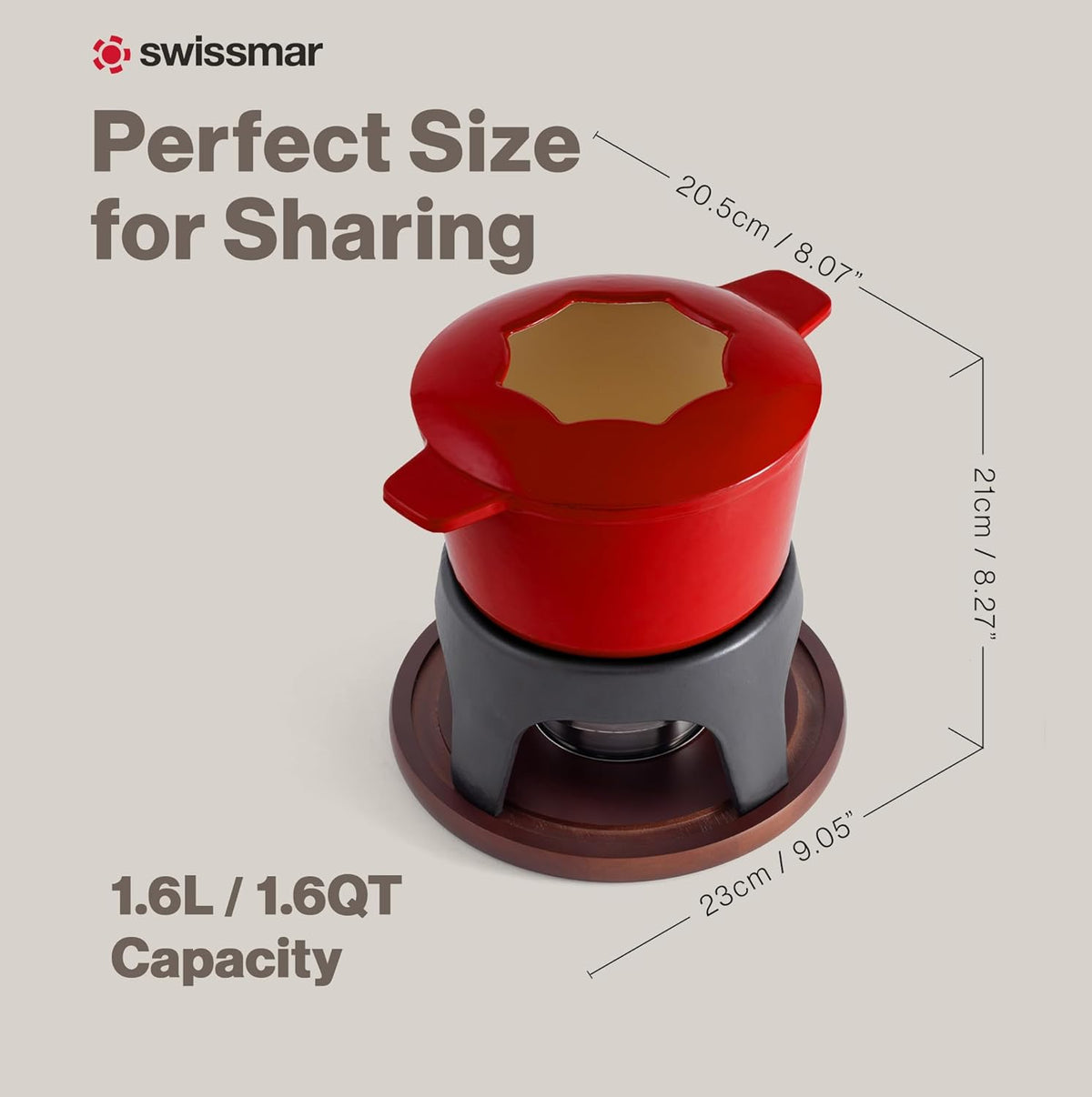Swissmar Sierra Cast Iron Fondue Set, 1.6 Quart / 1.6 Liter – Perfect for Meat, Cheese, & Chocolate Fondues – Ideal for Family Bonding & Hosting Gifts - 12-Pieces, Cherry Red