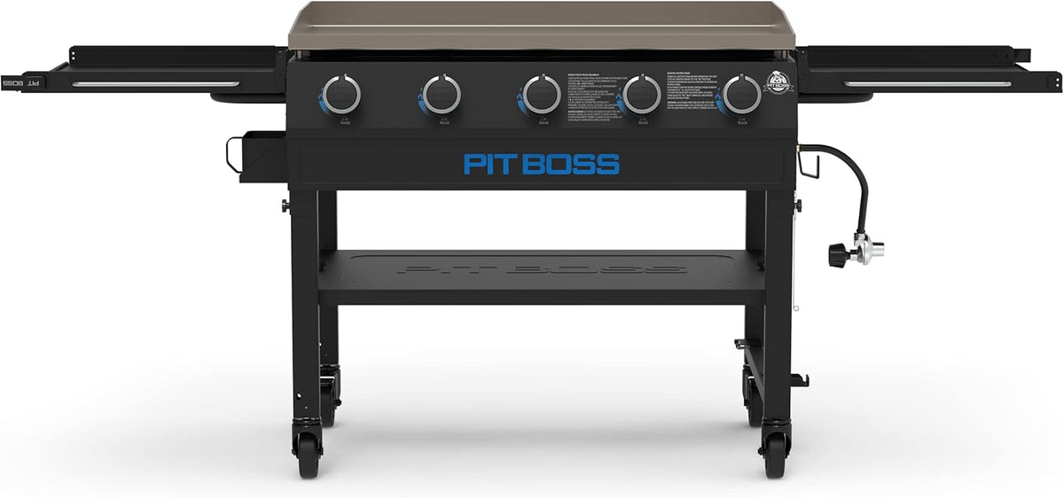 Pit Boss 11004 5-Burner with Folding Shelves Griddle, Black