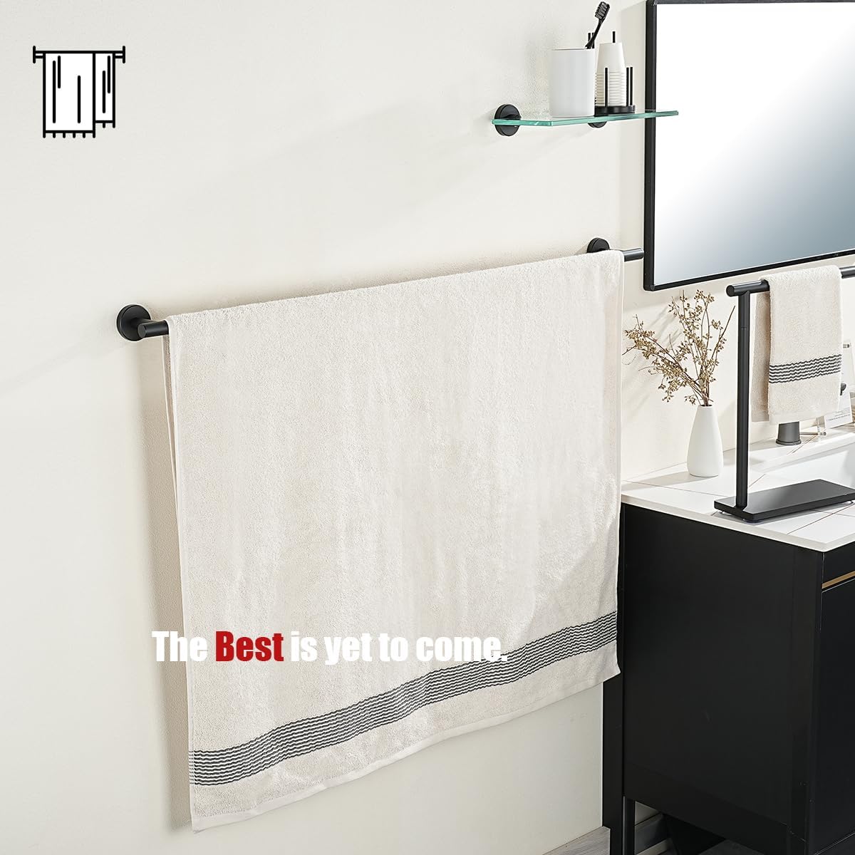 JQK Bath Towel Bar Black, 39 Inch 304 Stainless Steel Thicken 1mm Single Towel Rack for Bathroom, Towel Holder Wall Mount, Useable Length 36 Inch, TB110L36-PB