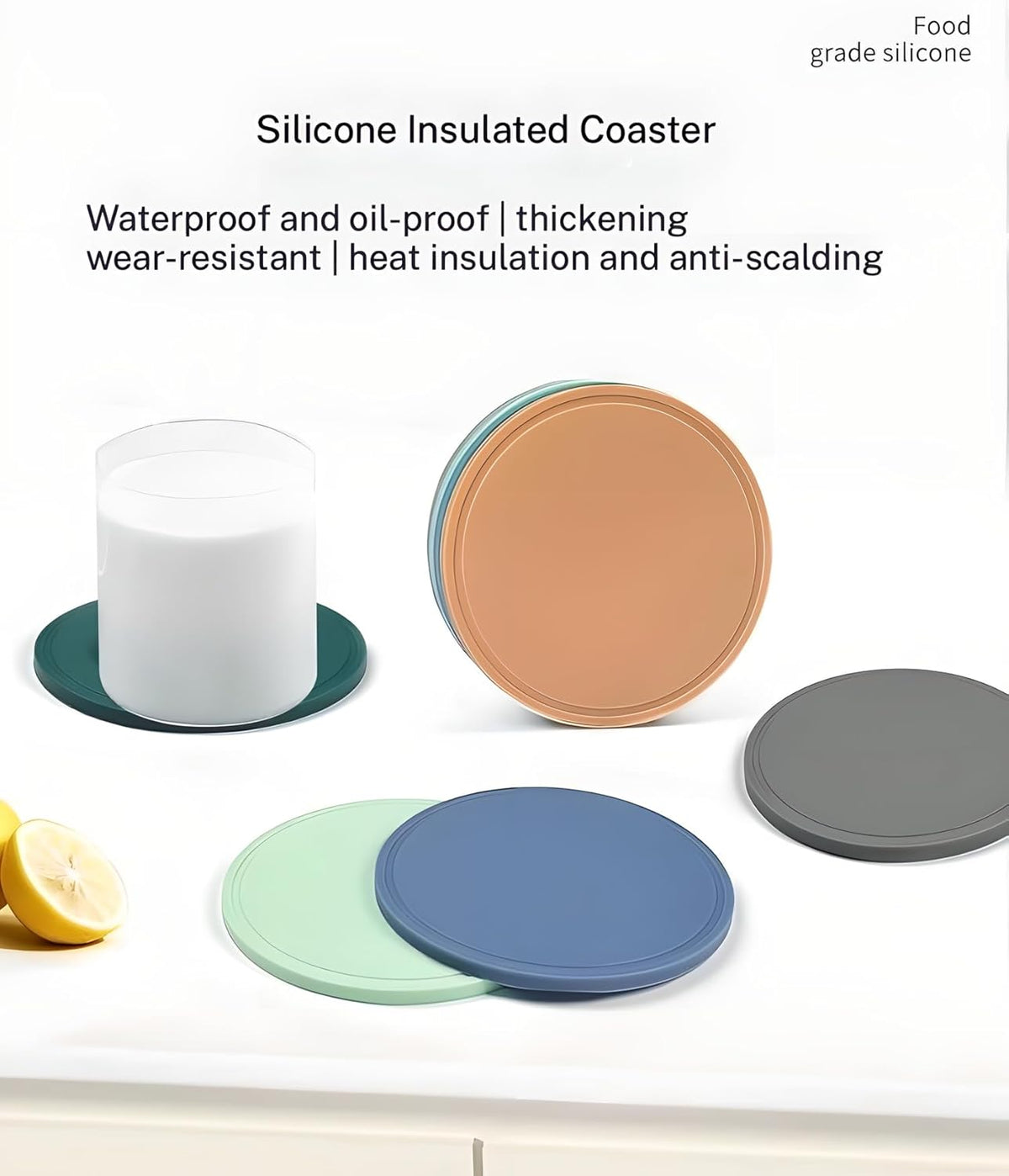 5-Piece Silicone Coasters Set with Holder - 3.9“ Non-Slip & Anti-Overflow Design for Hot/Cold Drinks | Thickened Kitchen & Living Room Decor, Housewarming Gifts for Men (Coffee, Beer, All Cup Types)
