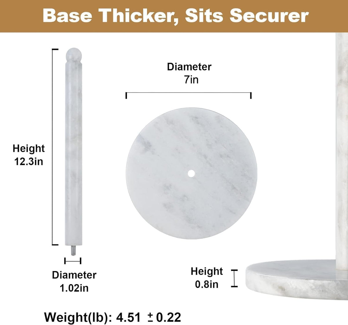 Koville African Natural Marble Paper Towel Holder Countertop, Genuine Stone Paper Towel Holder Stand for Kitchen Storage, for Standard or Jumbo-Sized Rolls(Namib Fantasy)