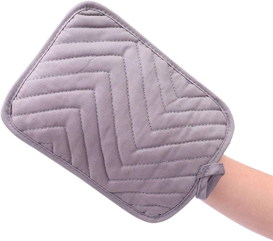 Anyi Cotton Pot Holders, Heat Resistant Grey Kitchen Counter Pads with Pocket Pack of 3