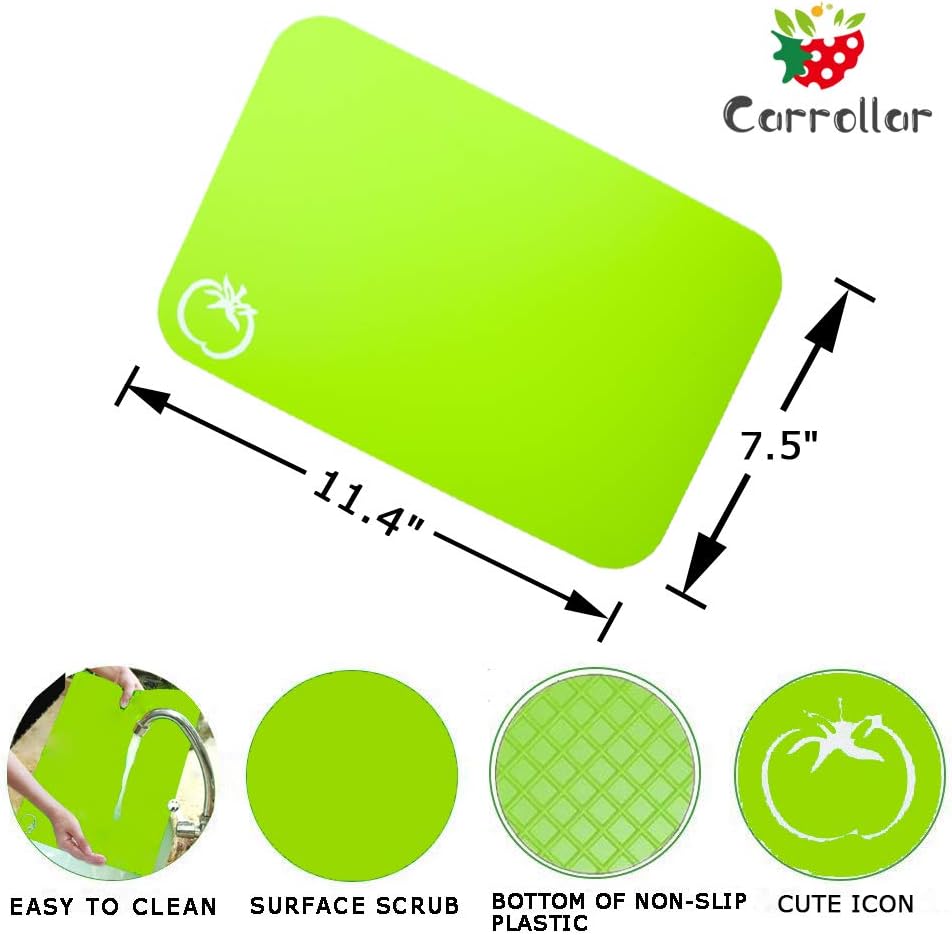 Small Flexible Plastic Cutting Board Mats, Cutting Boards Mats With Food Icons, Gripped Back and Dishwasher Safe, Set of 4 (7.5x11.4inch)